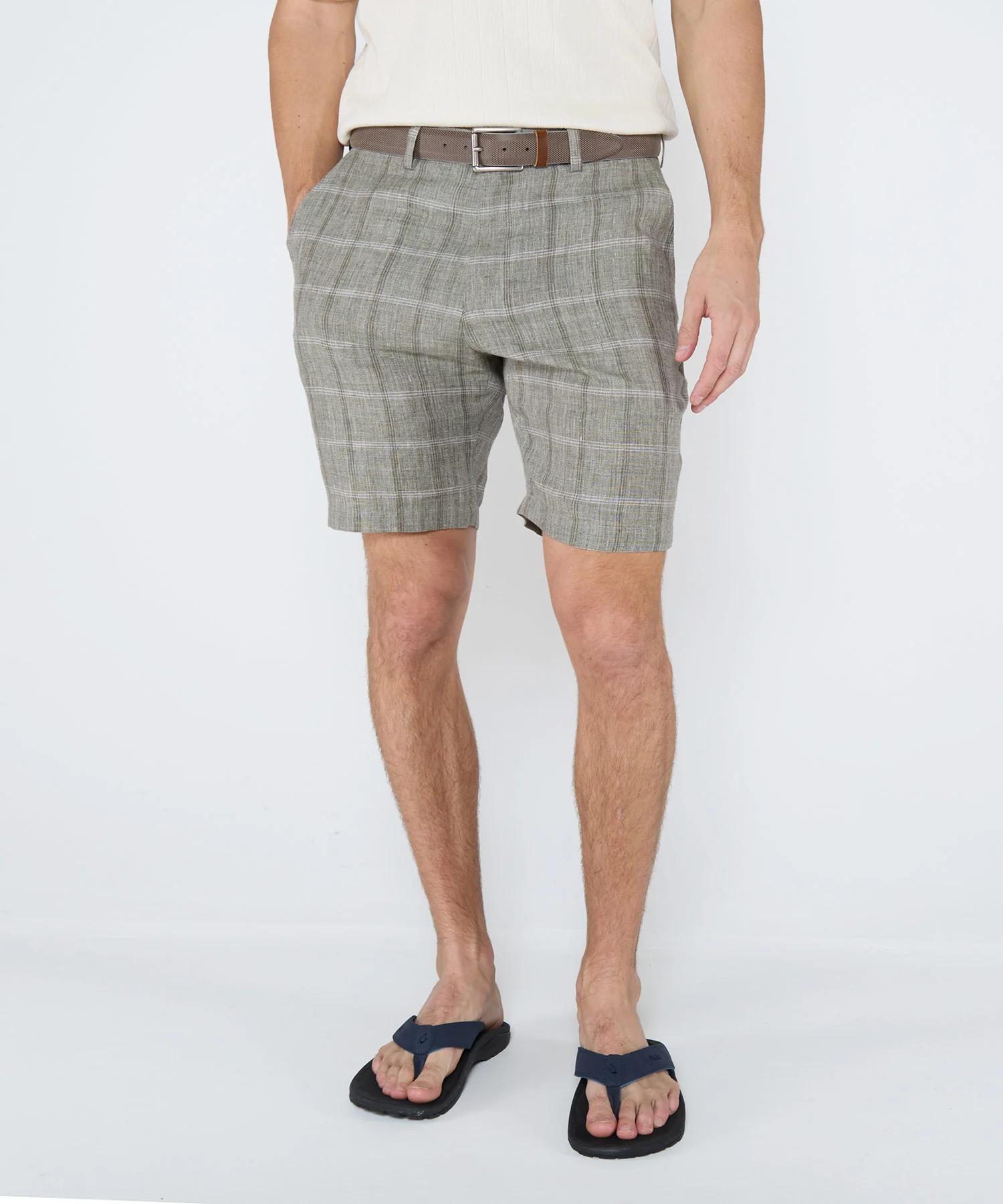 Westport Black Mayfair Linen Flat-Front Check Shorts - Image 7