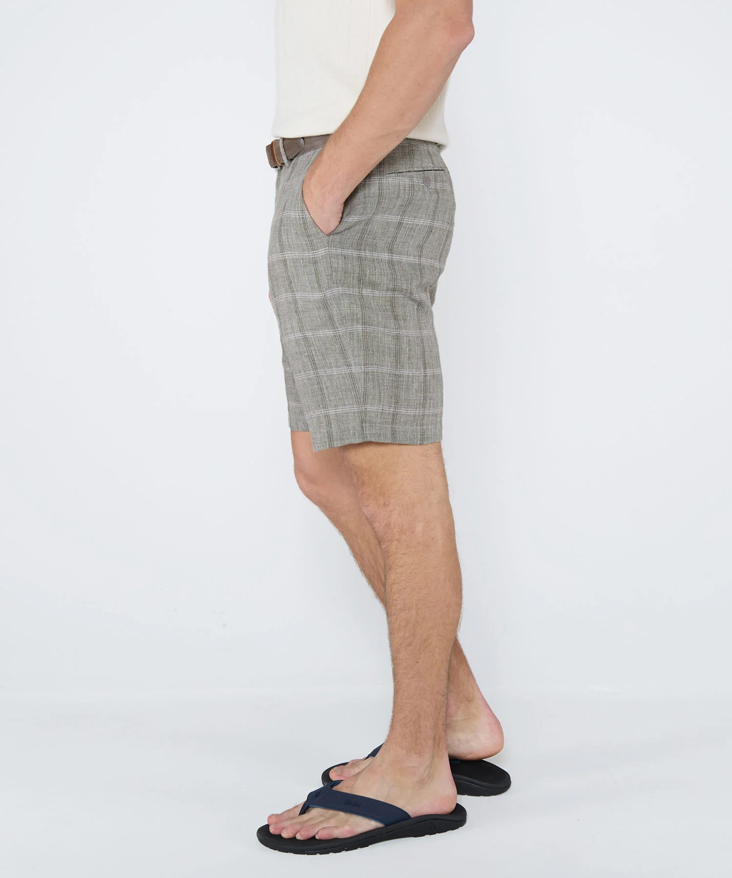 Westport Black Mayfair Linen Flat-Front Check Shorts - Image 8