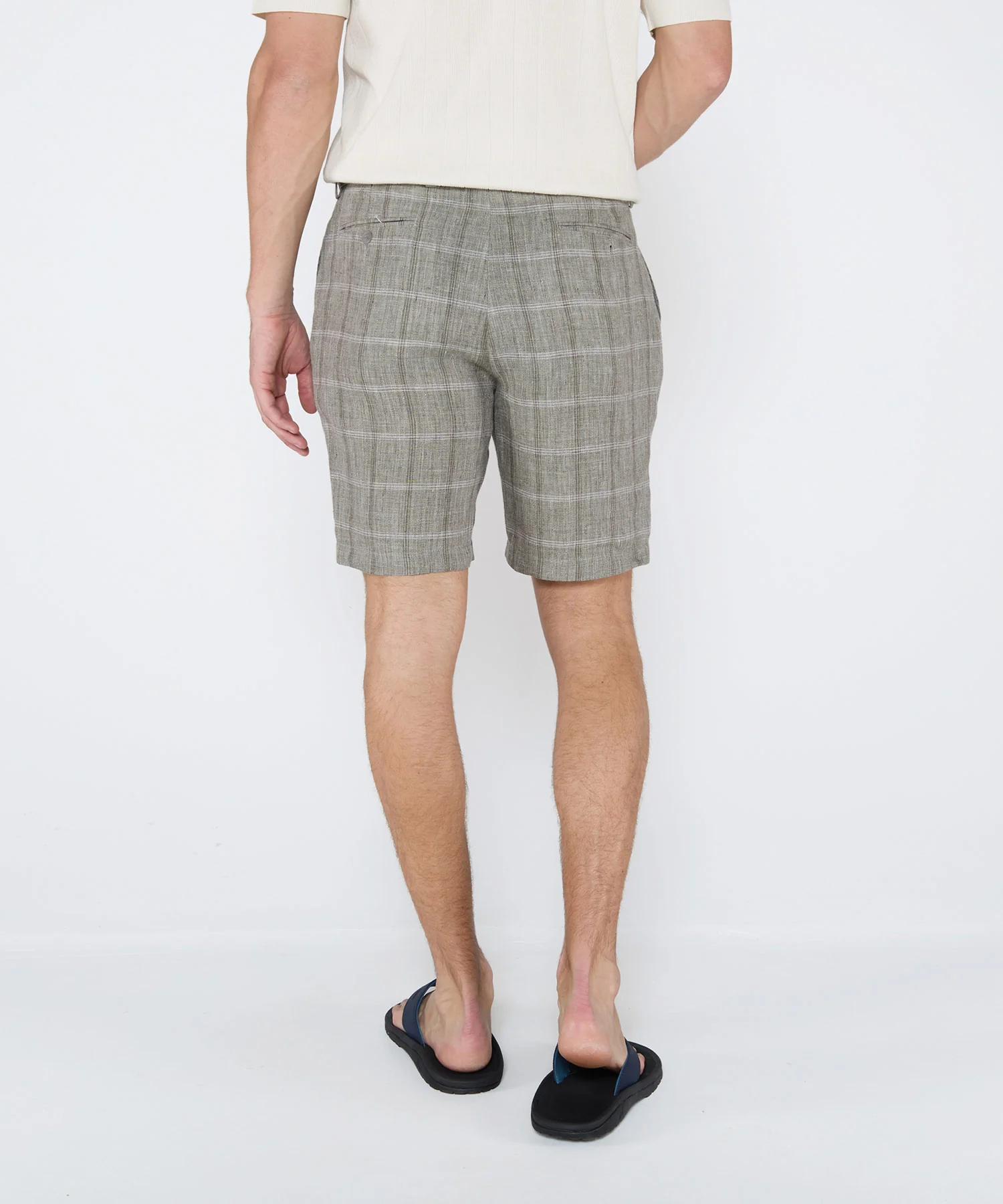 Westport Black Mayfair Linen Flat-Front Check Shorts - Image 9