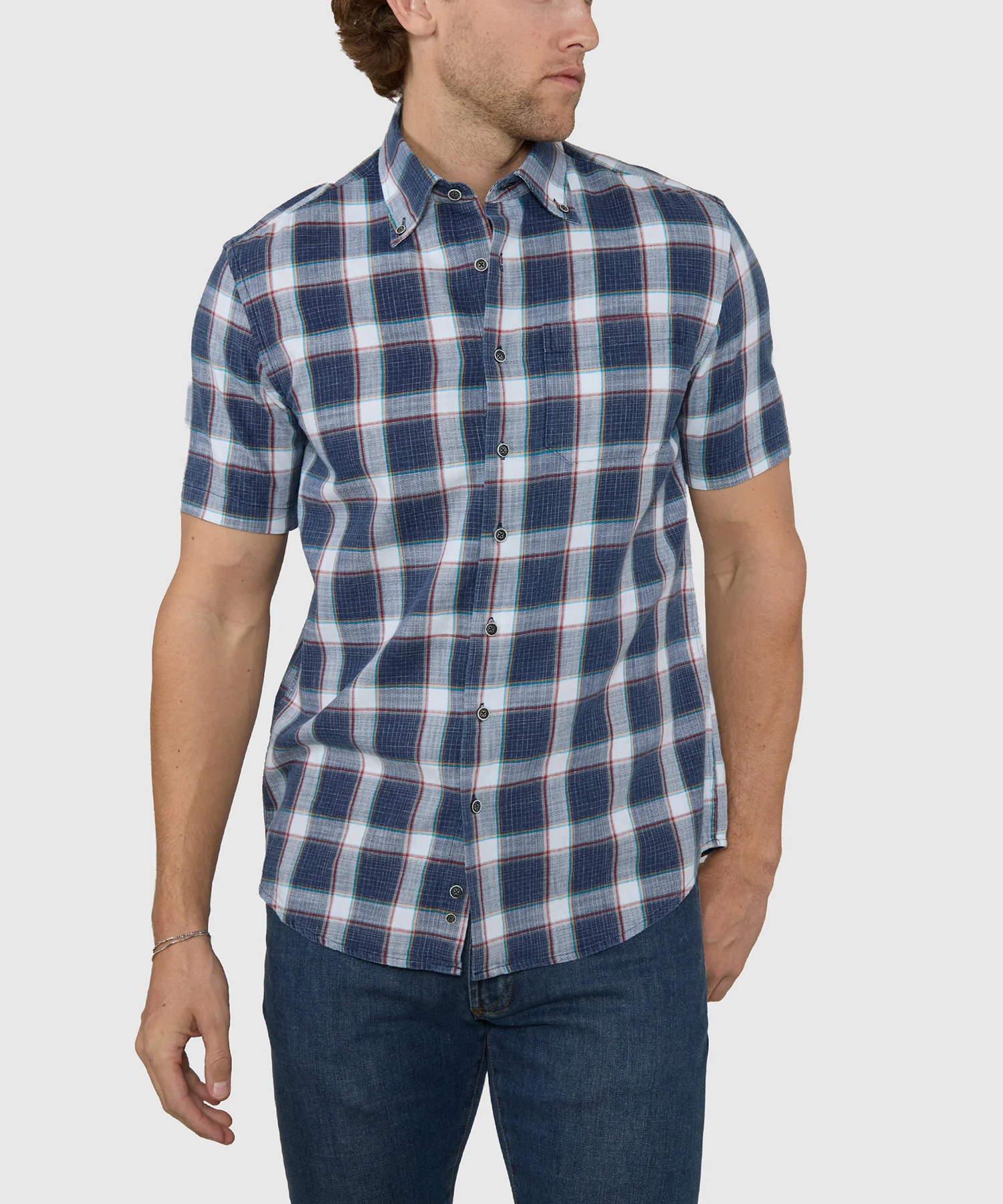 Westport Lifestyle Short Sleeve Washed Out Plaid Sport Shirt - Image 2