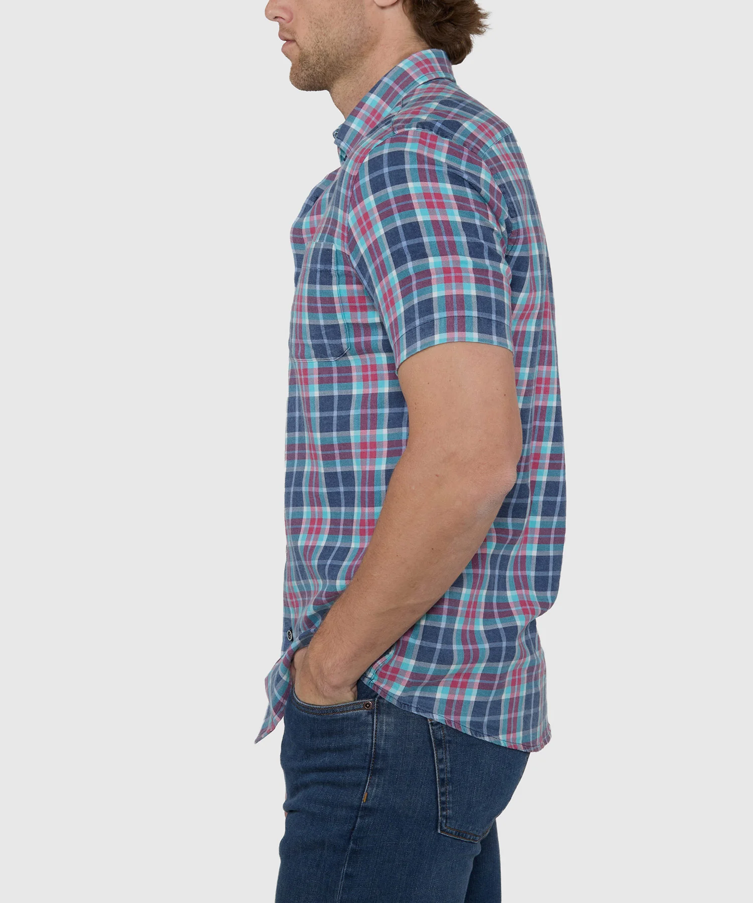 Westport Lifestyle Short Sleeve Washed Out Plaid Sport Shirt - Image 4