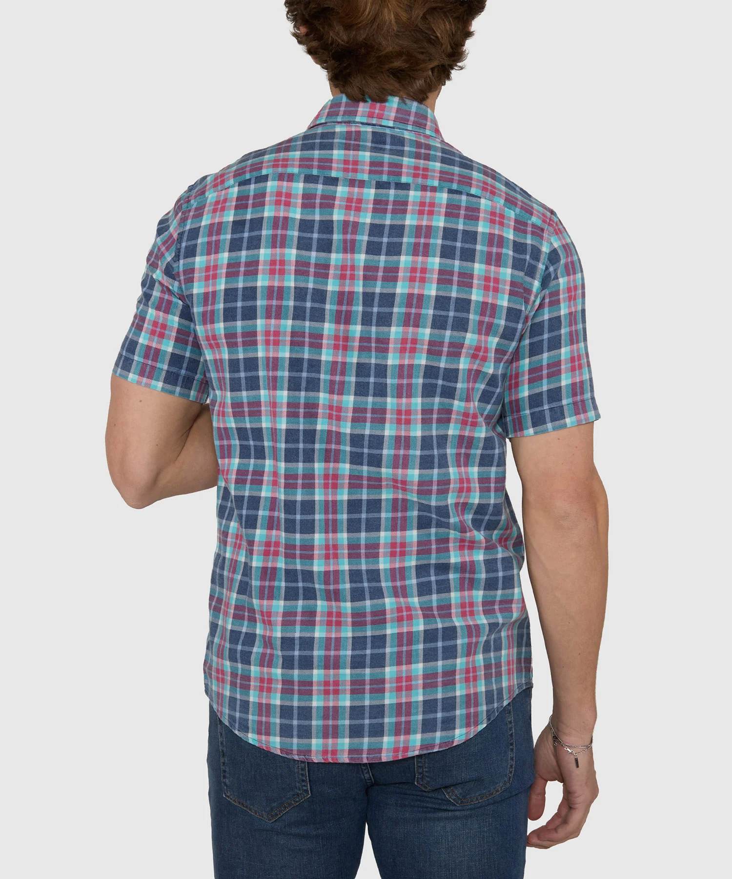 Westport Lifestyle Short Sleeve Washed Out Plaid Sport Shirt - Image 5