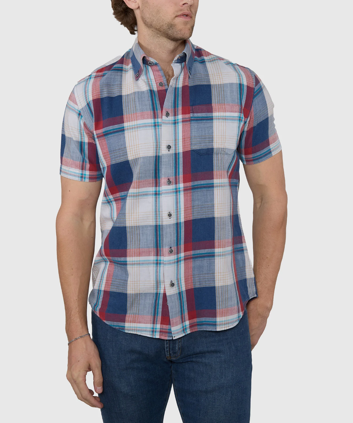 Westport Lifestyle Short Sleeve Washed Out Plaid Sport Shirt - Image 3