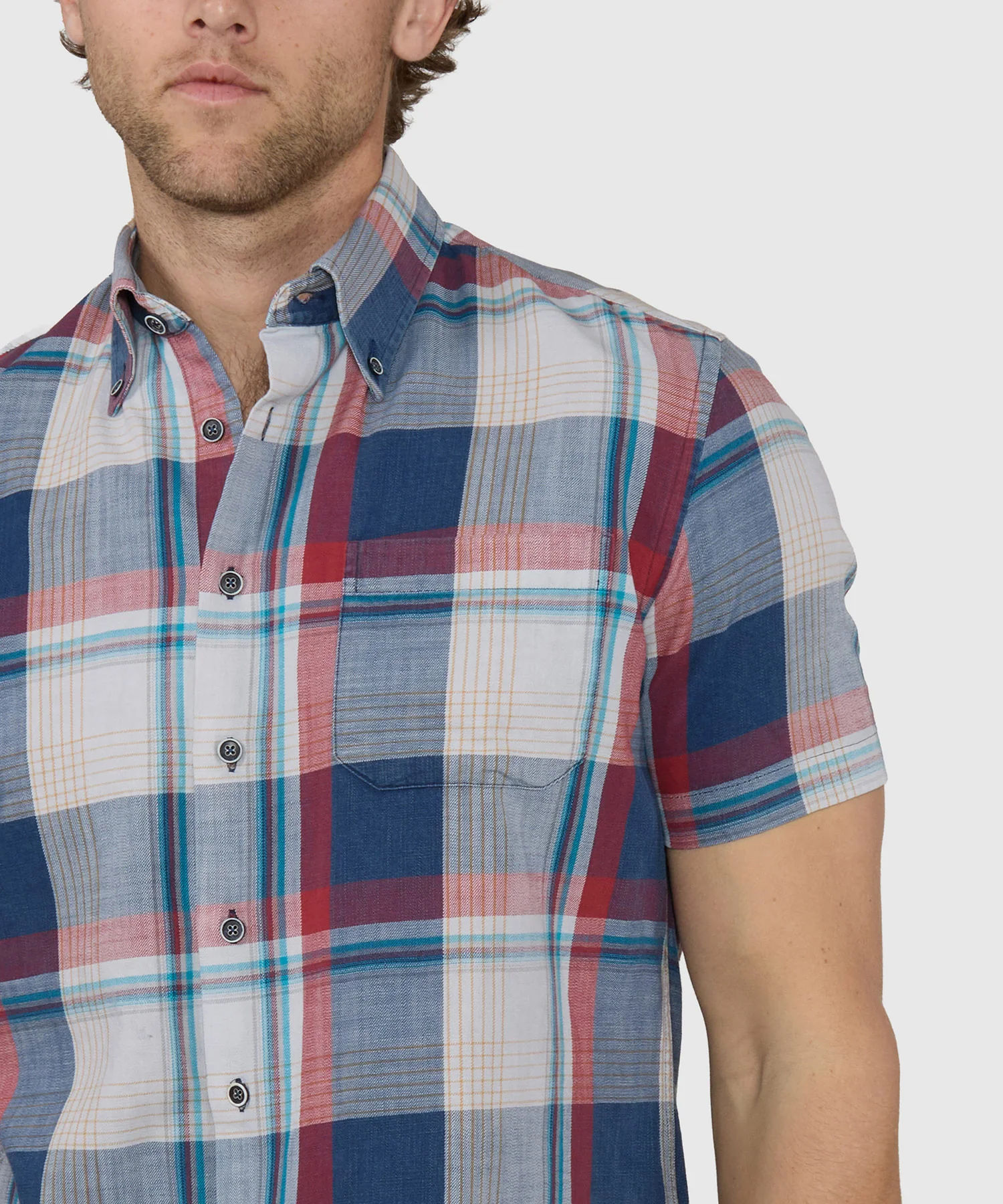 Westport Lifestyle Short Sleeve Washed Out Plaid Sport Shirt - Image 4