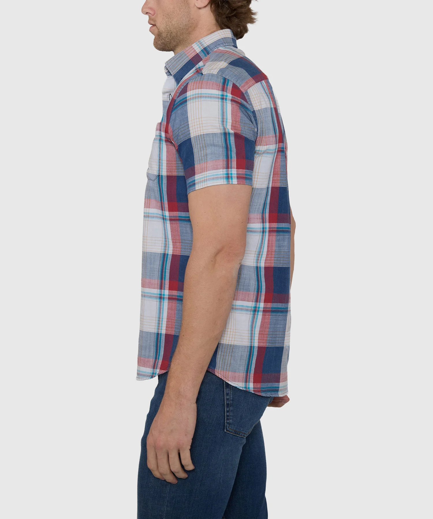 Westport Lifestyle Short Sleeve Washed Out Plaid Sport Shirt - Image 5