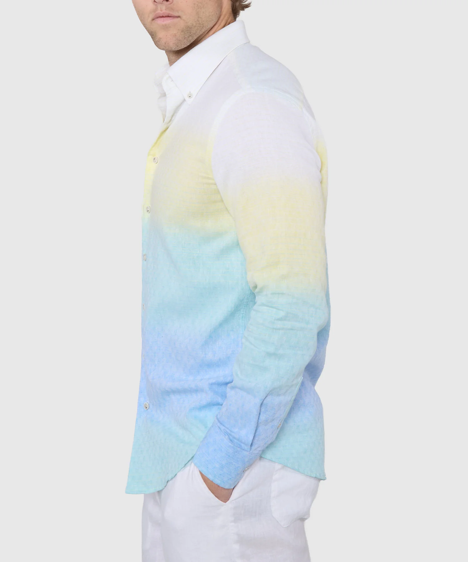 Westport Black Long Sleeve Button-Down Cotton-Linen Ombre Sport Shirt - Image 3