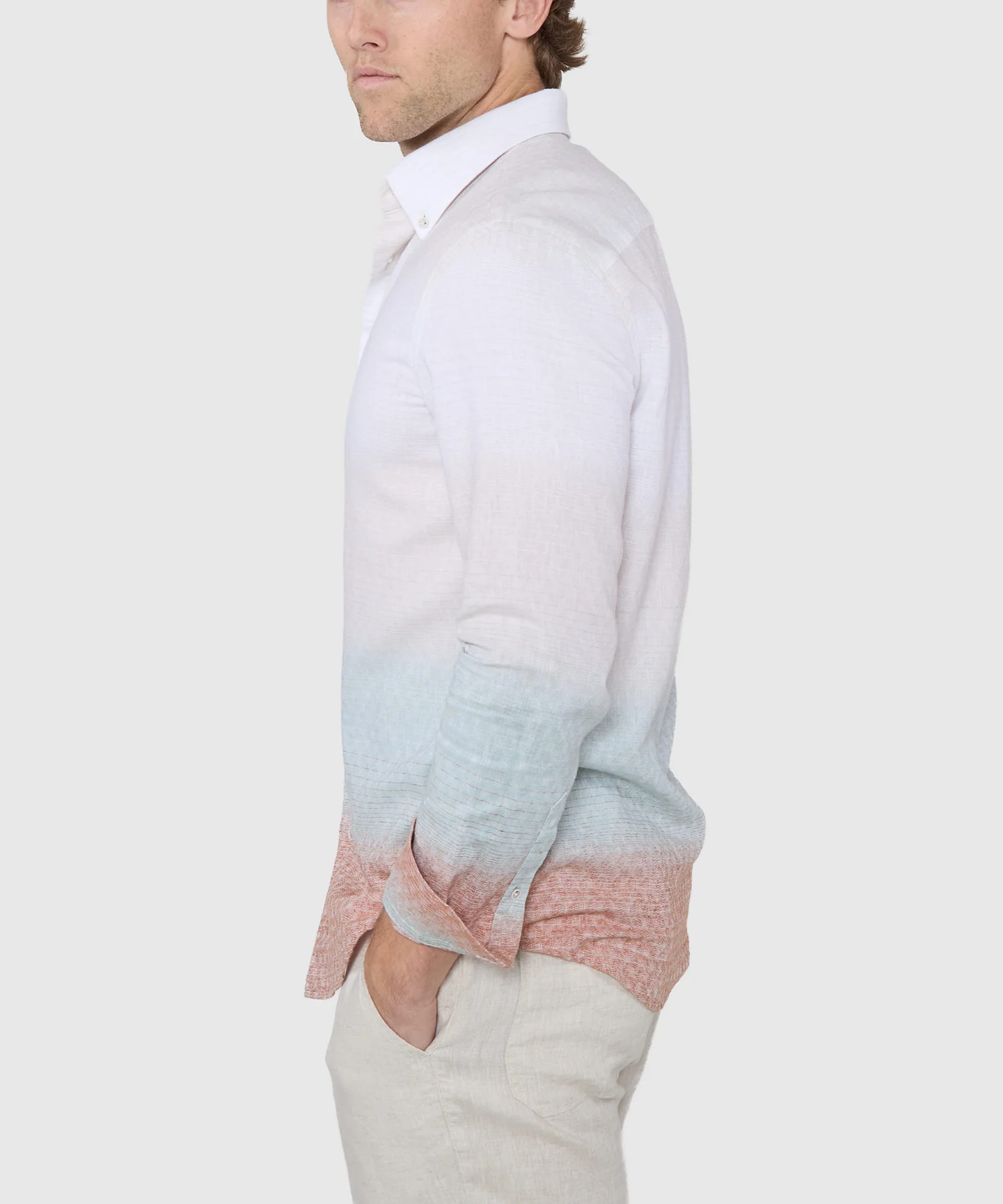 Westport Black Long Sleeve Button-Down Cotton-Linen Ombre Sport Shirt - Image 3