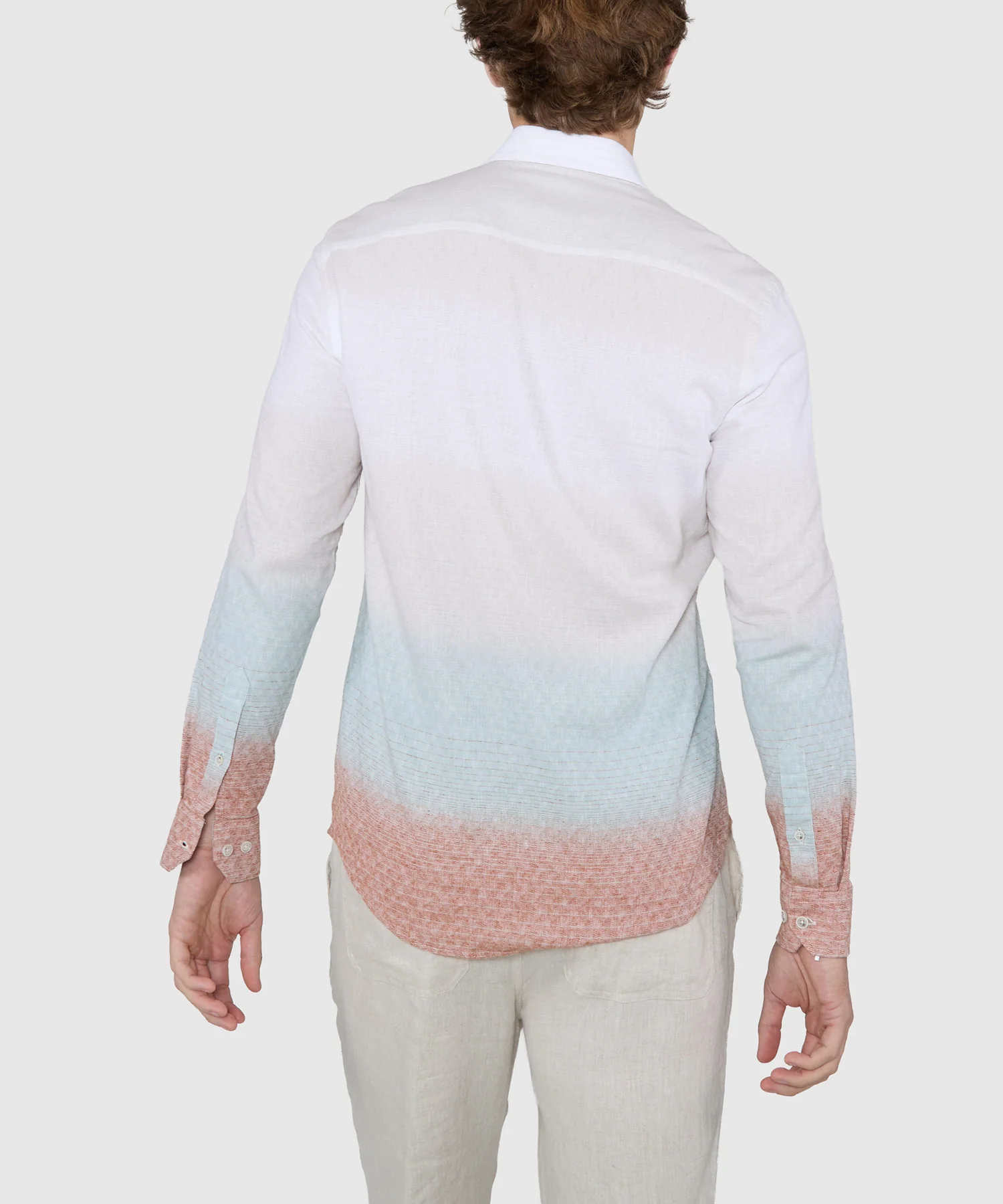 Westport Black Long Sleeve Button-Down Cotton-Linen Ombre Sport Shirt - Image 4