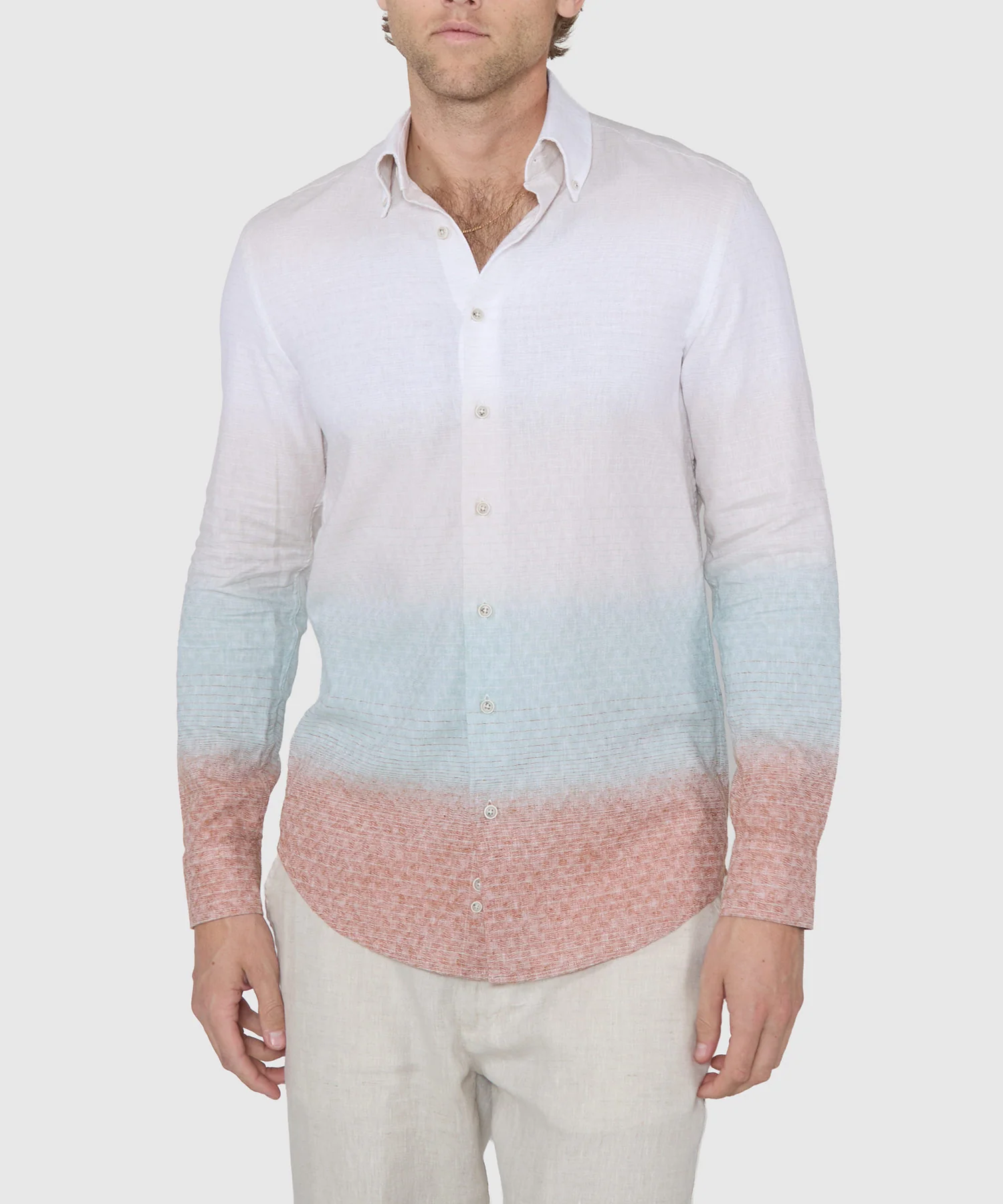 Westport Black Long Sleeve Button-Down Cotton-Linen Ombre Sport Shirt - Image 5