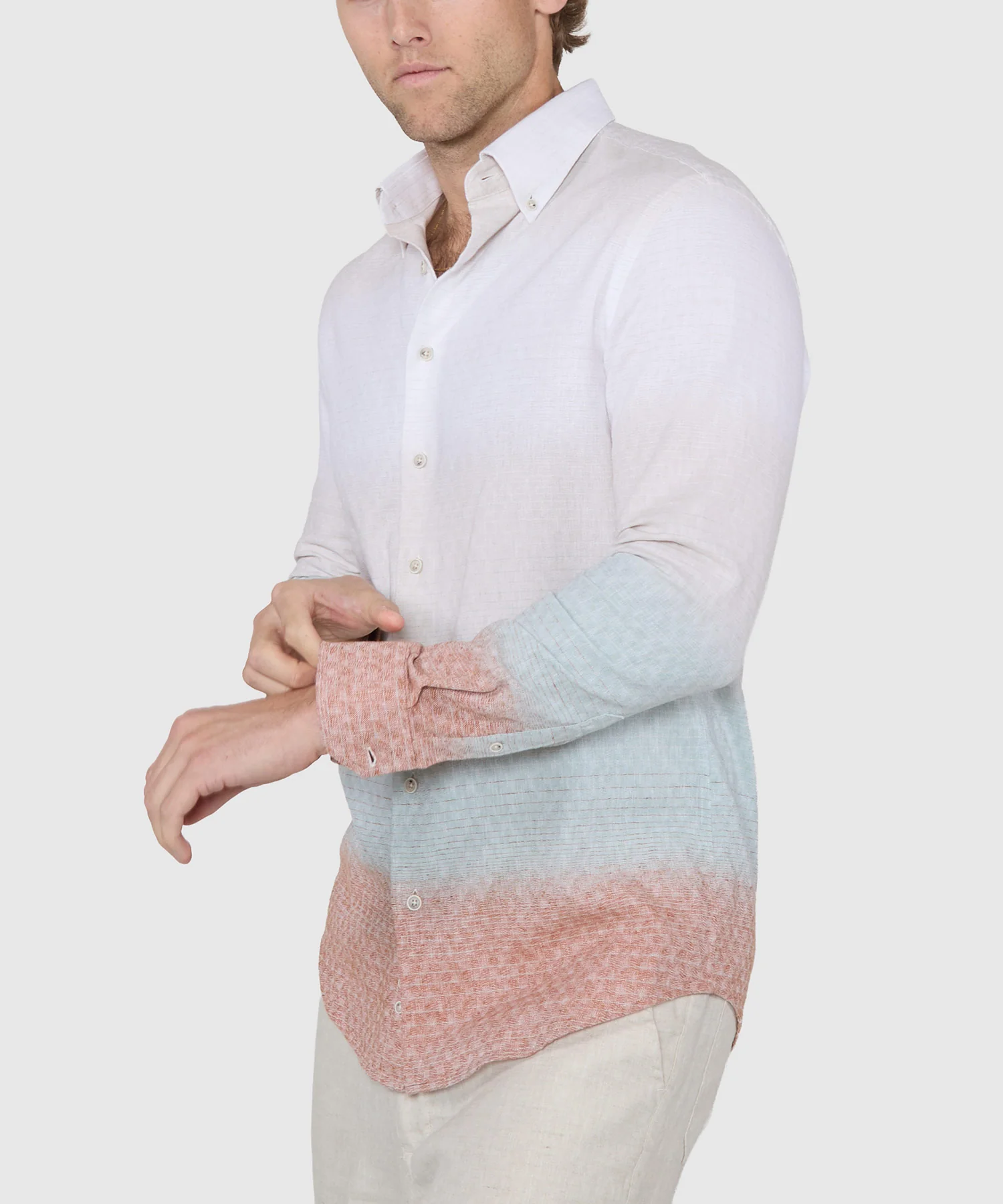 Westport Black Long Sleeve Button-Down Cotton-Linen Ombre Sport Shirt - Image 6