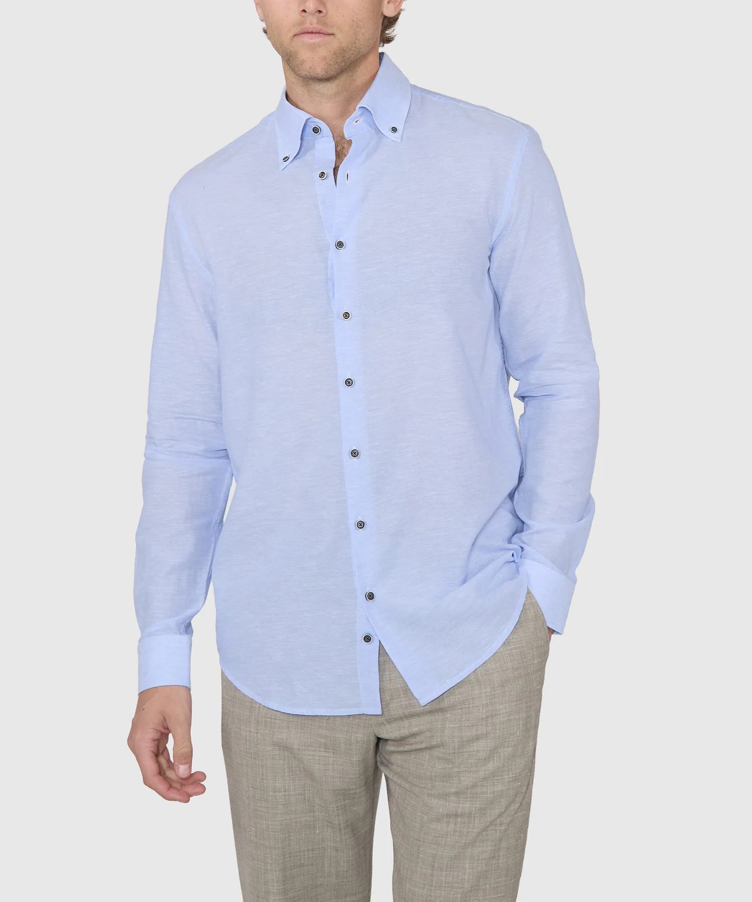 Westport Black Long Sleeve Button-Down Collar Linen-Cotton Sport Shirt - Image 3