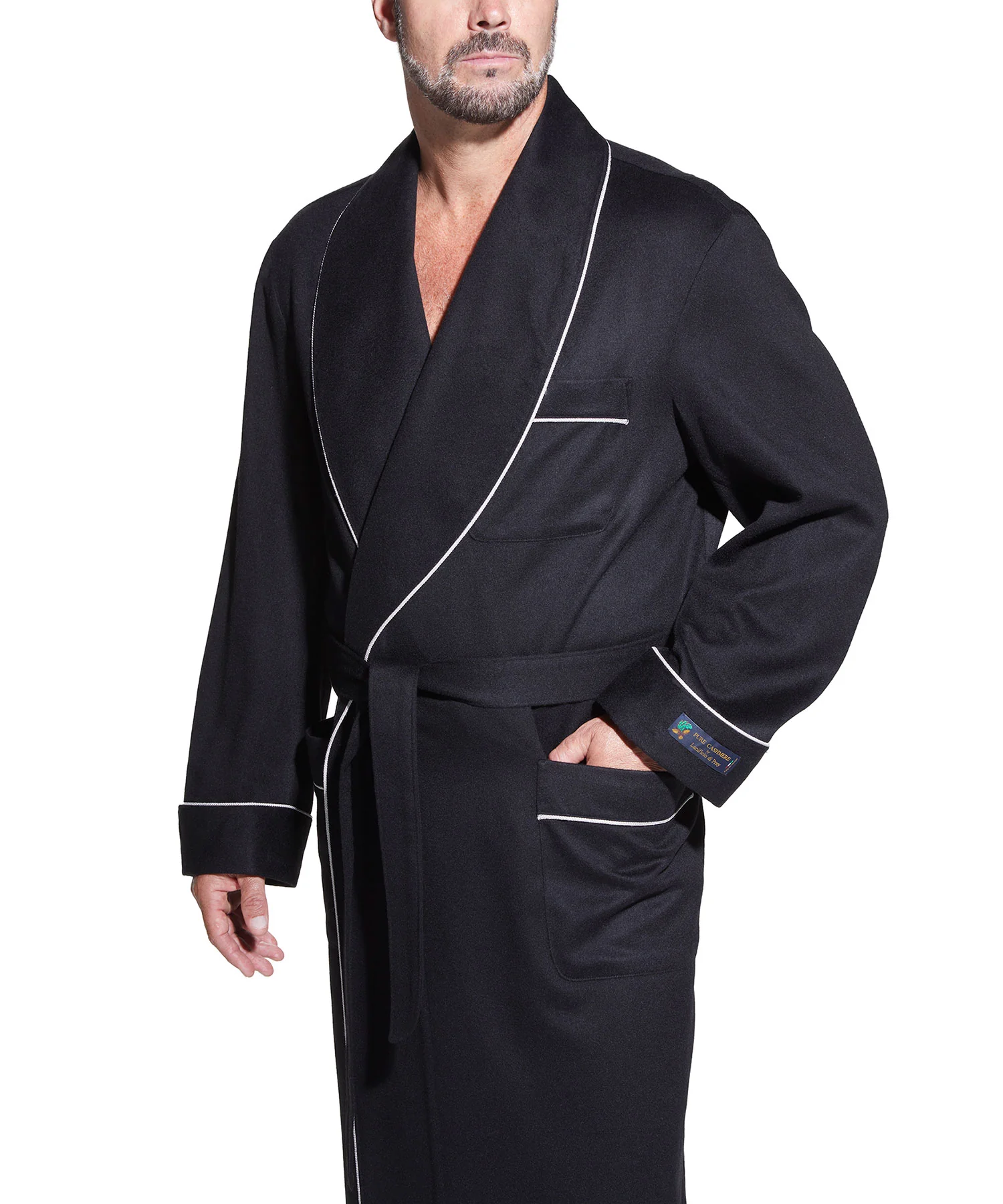 Westport Black Made-to-Order Customizable Cashmere Shawl Robe - Image 8